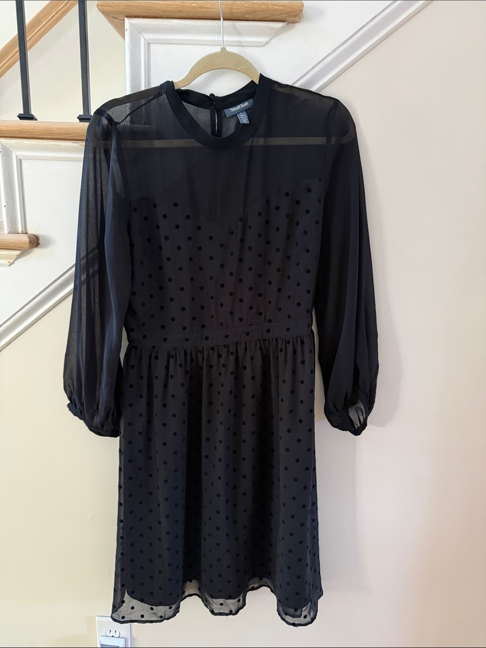 ModCloth Black Polka Dot Sheer Long-Sleeve Dress